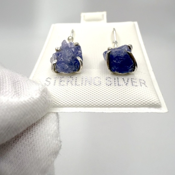 Tanzanite Rough Cut .925 Sterling Silver Earrings - Picture 9 of 16
